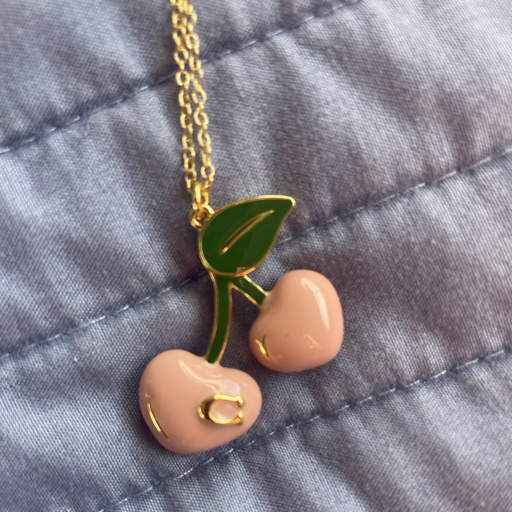 Pink Coach Cherry Necklace